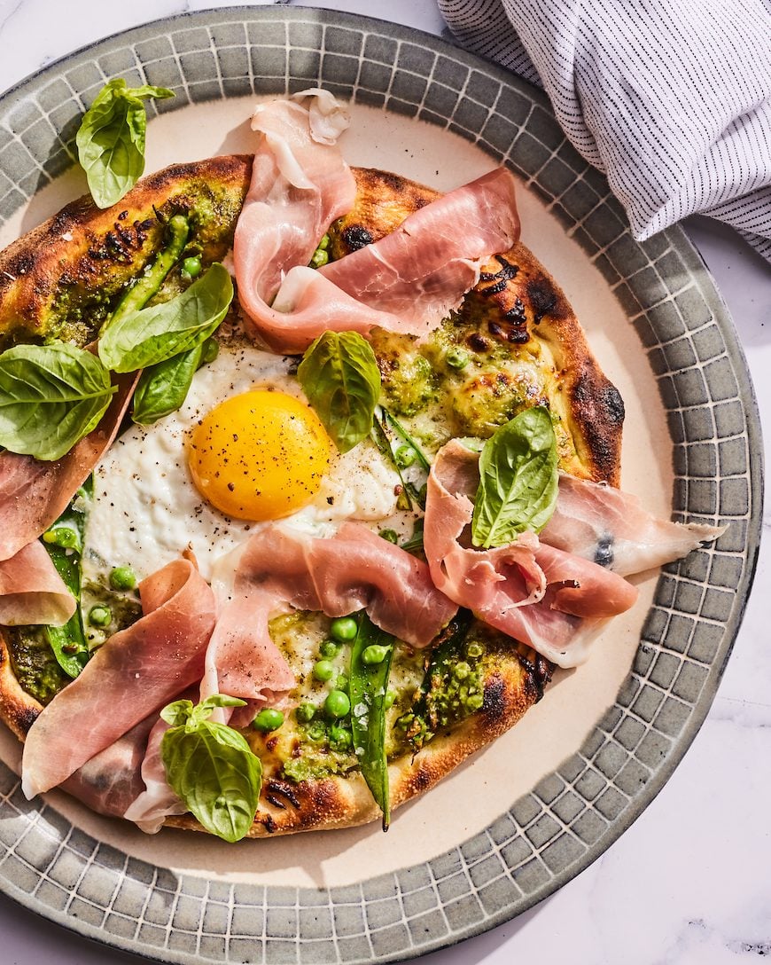 Pea Prosciutto Spring Pizza