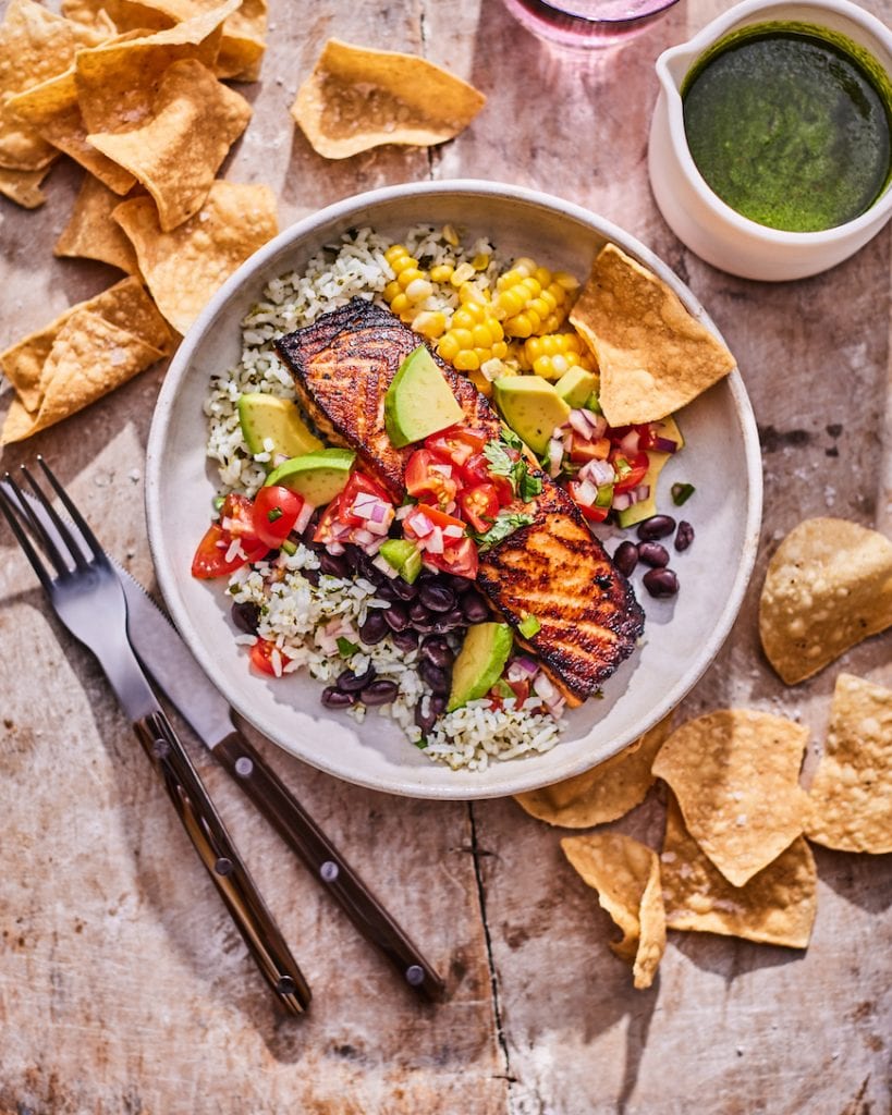 Crispy Salmon Burrito Bowls from www.whatsgabycooking.com (@whatsgabycookin)