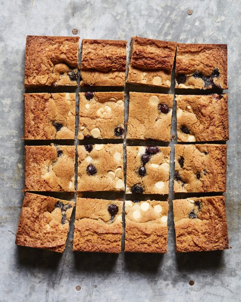 White Chocolate Chip Blueberry Blondie Brownies from www.whatsgabycooking.com (@whatsgabycookin)