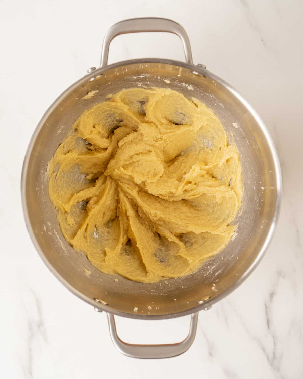 A bowl filled with cookie dough.  