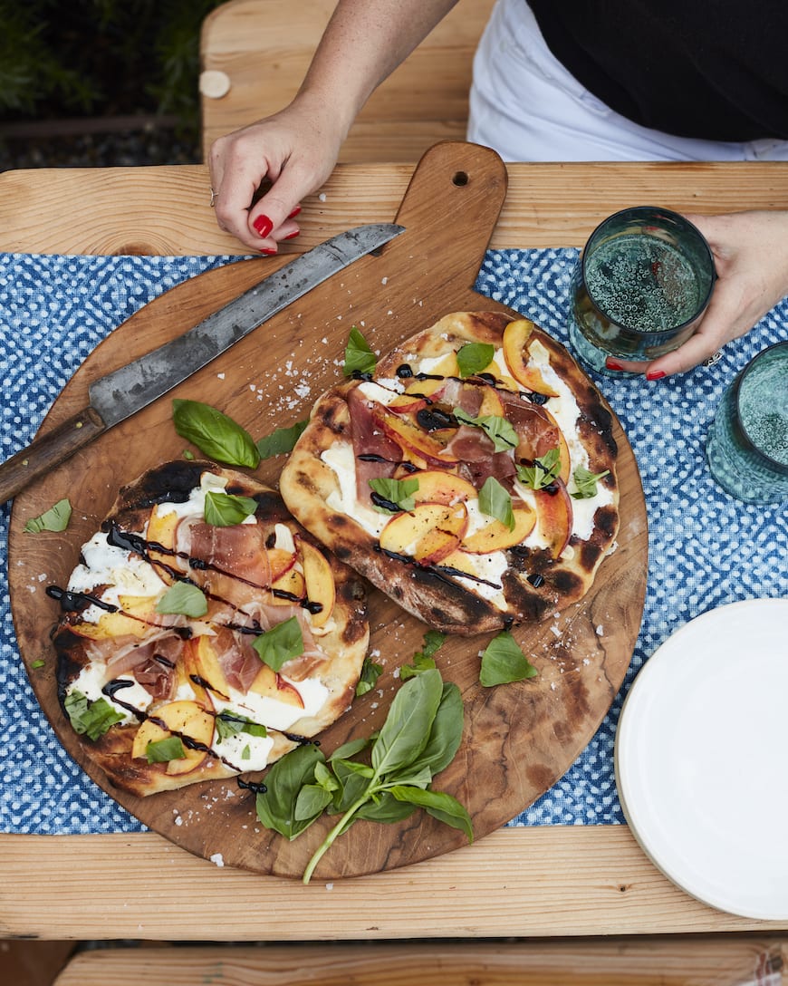 Grilled Peach and Prosciutto Pizza