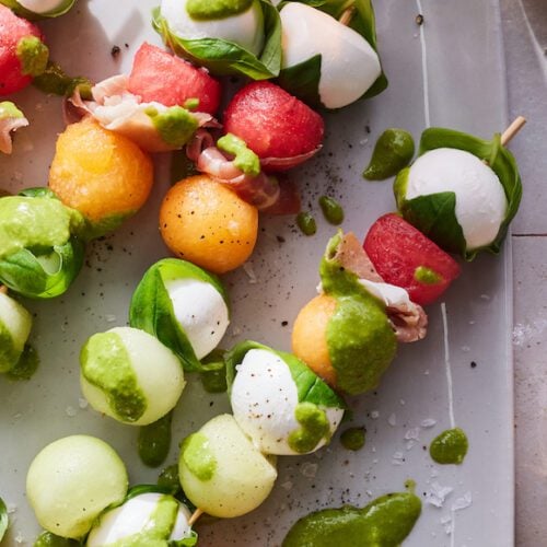 Melon Caprese Skewers from www.whatsgabycooking.com (@whatsgabycookin)