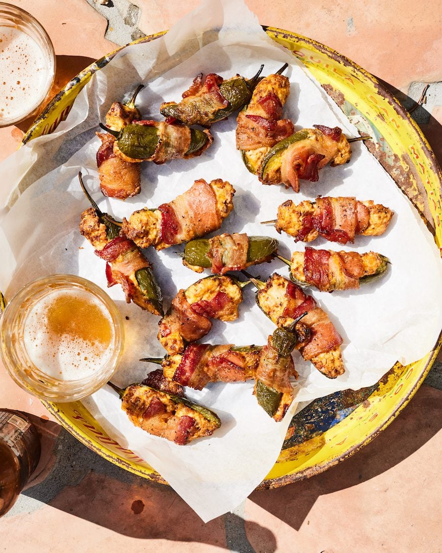 Bacon Wrapped Cheesy Chorizo Stuffed Jalapeños