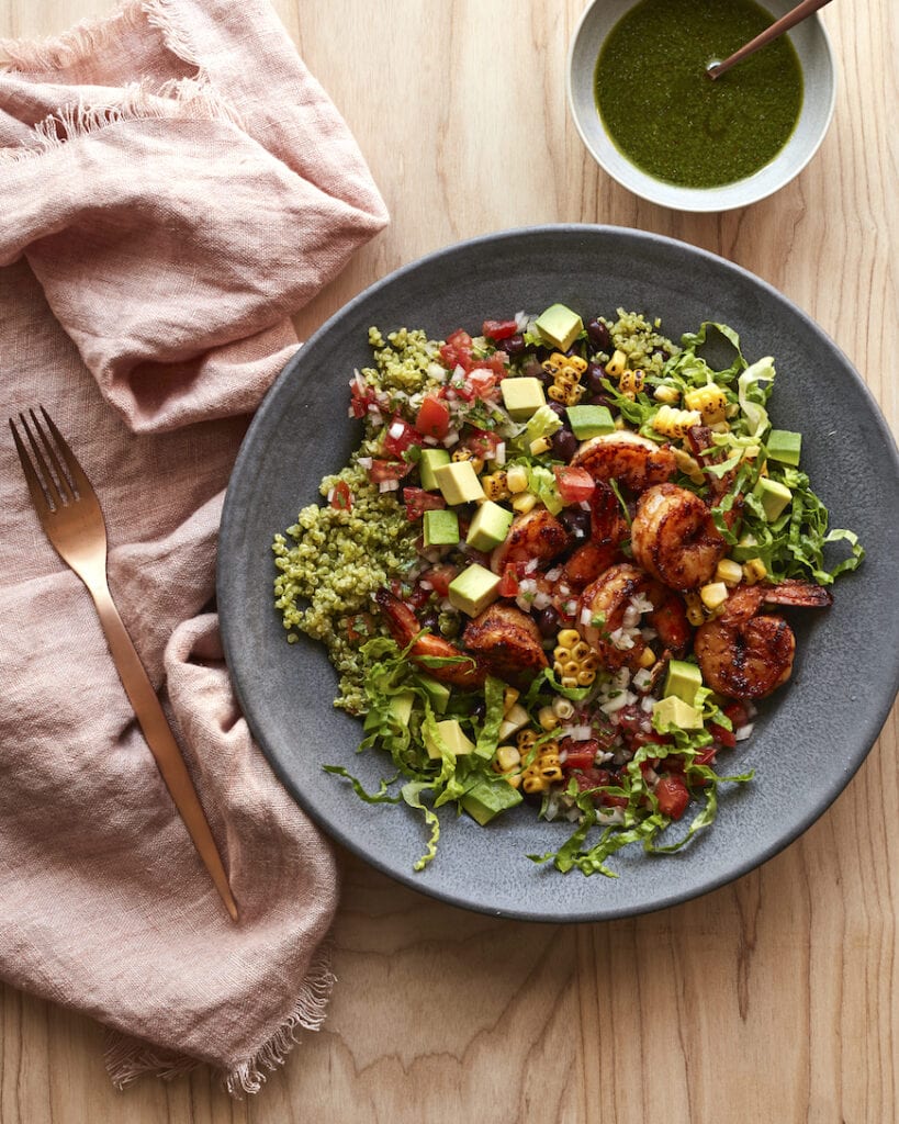 Healthy Dinner Idea: Avocado Shrimp Quinoa Bowls from www.whatsgabycooking.com (@whatsgabycookin)